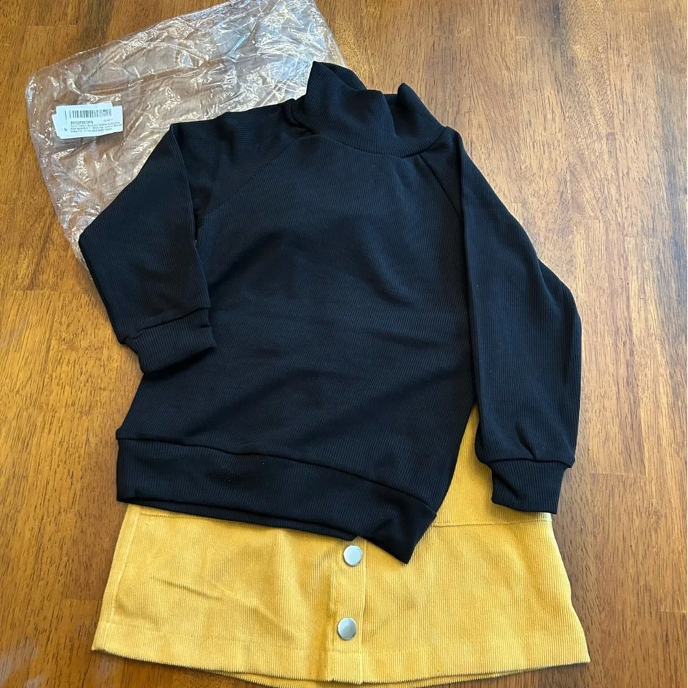 Corduroy Button Skirt + Turtleneck Top Set | Toddler Girl Size 100 (3-4 Years)